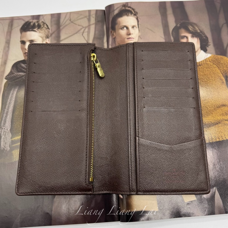 LOUIS VUITTON LV Brazza Damier Ebene 經典棋盤格長夾-5