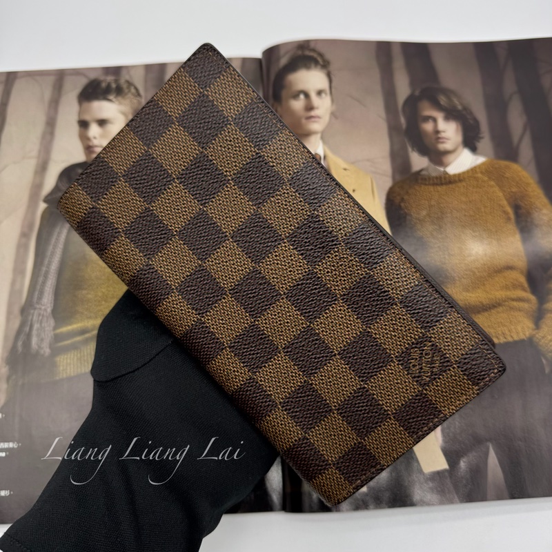 LOUIS VUITTON LV Brazza Damier Ebene 經典棋盤格長夾-14