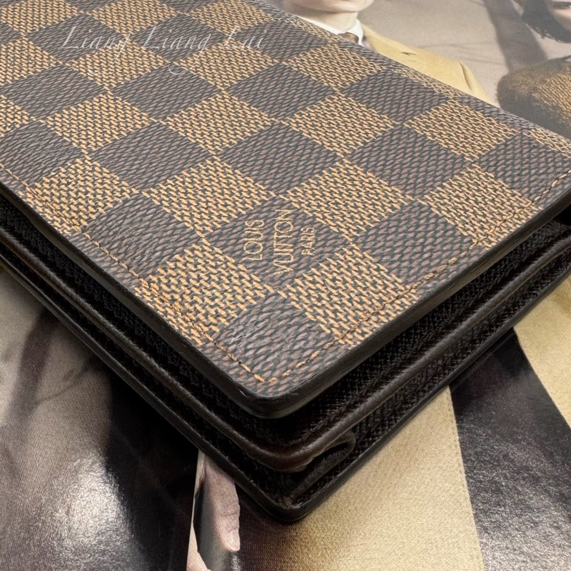 LOUIS VUITTON LV Brazza Damier Ebene 經典棋盤格長夾-19