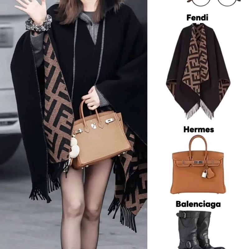 促銷品 Fendi FF 披肩 拼色羊毛和羊絨-1