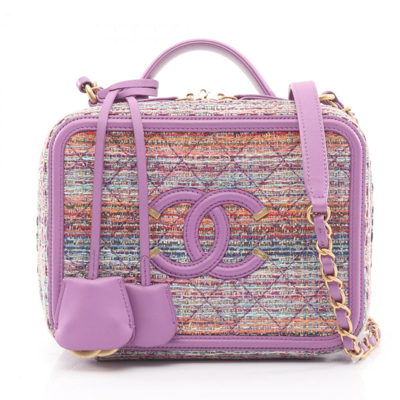 香奈兒 CC Figley 化妝包，單肩背包，織品和皮革材質，女士，紫色，A93343-0