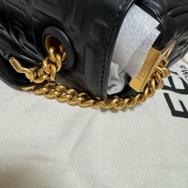 Fendi Baguette Chain Midi - Black nappa leather bag 黑金羊皮法棍鏈條包-5