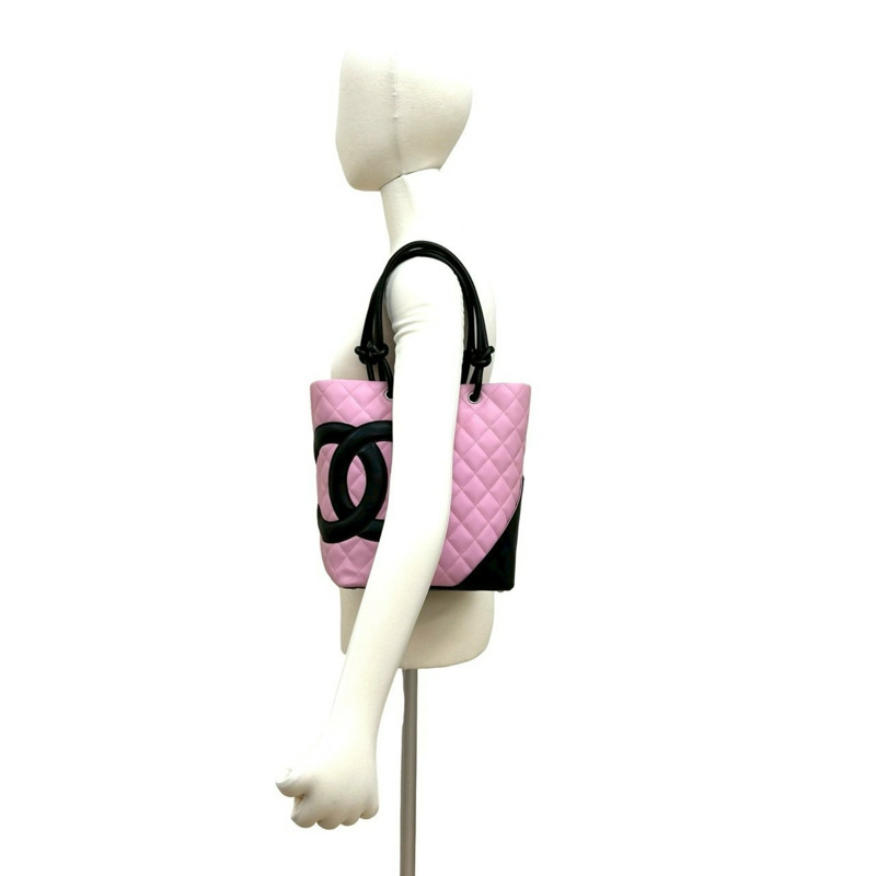 香奈兒 Cambon Coco Mark 粉紅色和黑色小羊皮迷你手提包 (3883a)-1