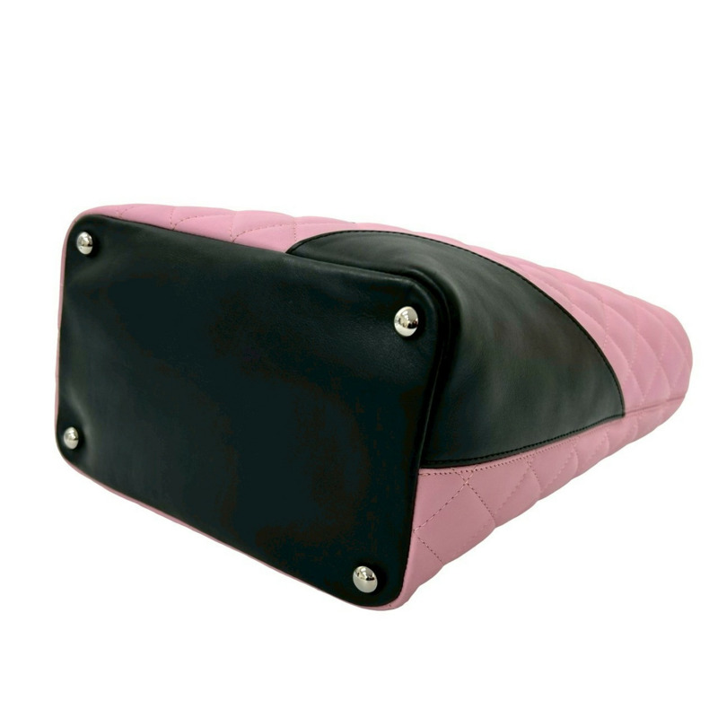 香奈兒 Cambon Coco Mark 粉紅色和黑色小羊皮迷你手提包 (3883a)-7