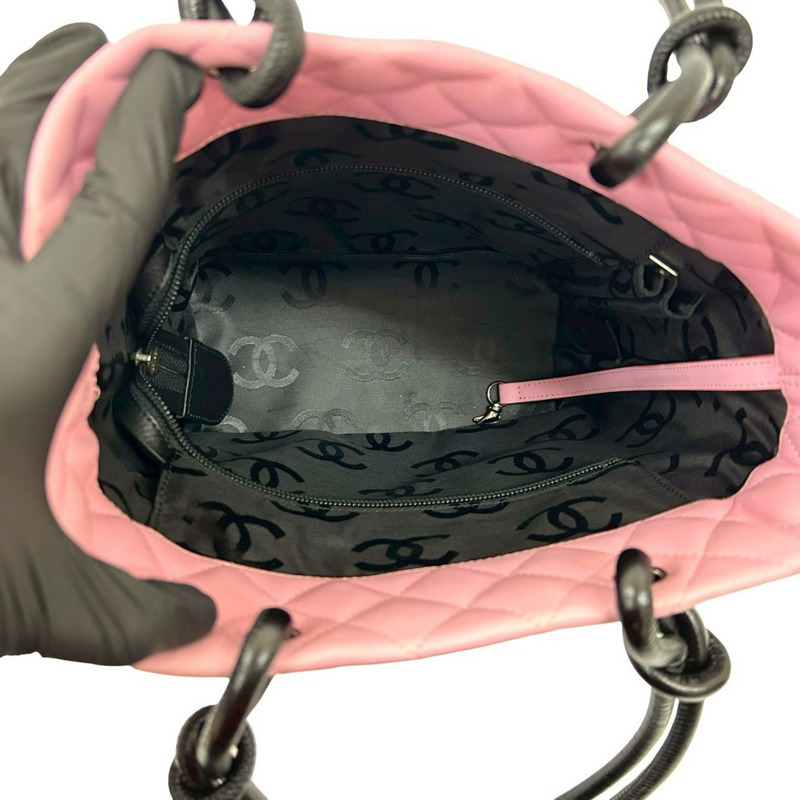 香奈兒 Cambon Coco Mark 粉紅色和黑色小羊皮迷你手提包 (3883a)-8