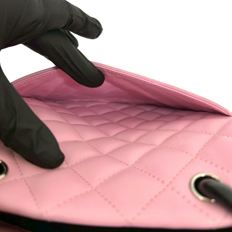 香奈兒 Cambon Coco Mark 粉紅色和黑色小羊皮迷你手提包 (3883a)-9