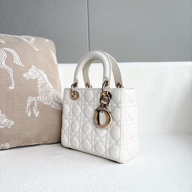 Dior四格黛妃包白色金扣羊皮 20*18*6 98新配件塵袋肩帶-6