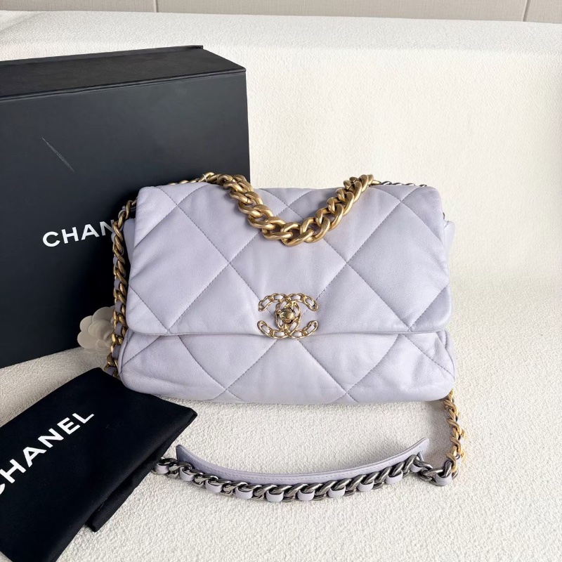Chanel 19bag中號 香芋紫金扣 羊皮芯片款30*21*8.5 98新配件塵袋-1
