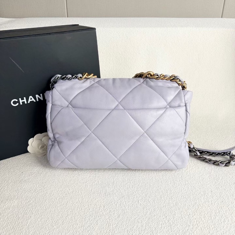 Chanel 19bag中號 香芋紫金扣 羊皮芯片款30*21*8.5 98新配件塵袋-6