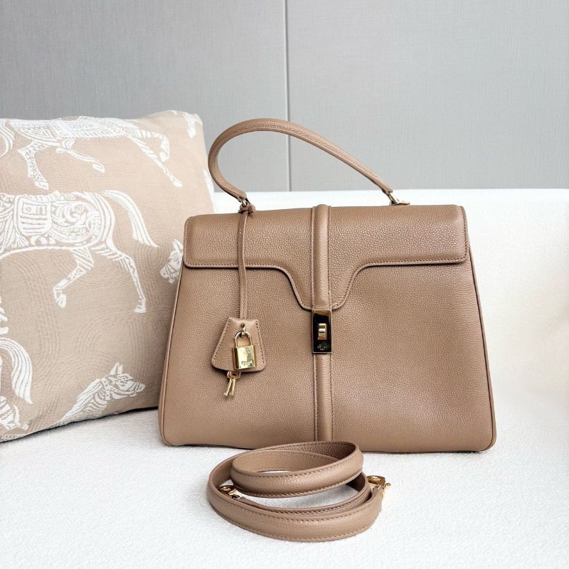 Celine soft16手提斜背包 奶茶色 金扣 荔枝皮 中號32*24*9 98新配件塵袋-2