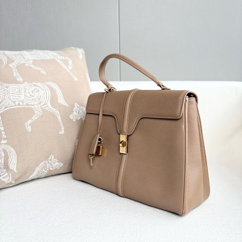 Celine soft16手提斜背包 奶茶色 金扣 荔枝皮 中號32*24*9 98新配件塵袋-6