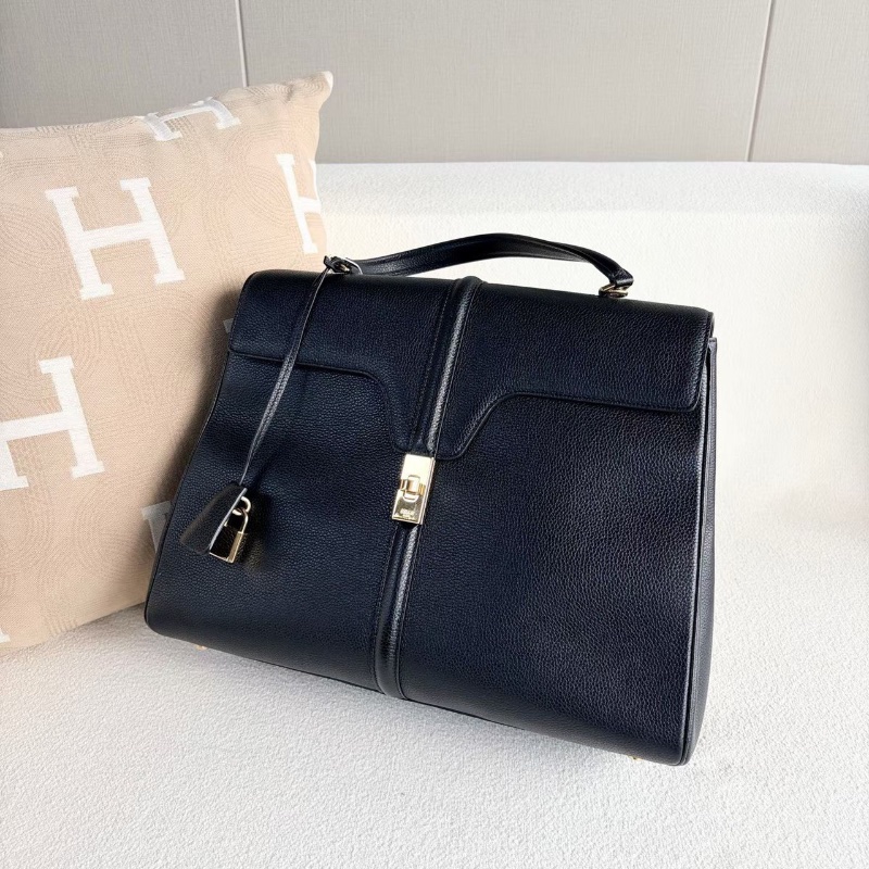 Celine soft16手提斜背包大號 黑金 牛皮36*28*11 99新配件塵袋肩帶鑰匙*2 鎖-4