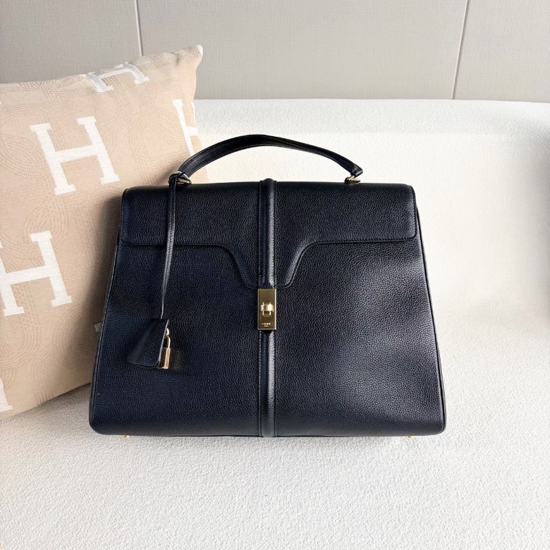 Celine soft16手提斜背包大號 黑金 牛皮36*28*11 99新配件塵袋肩帶鑰匙*2 鎖-7