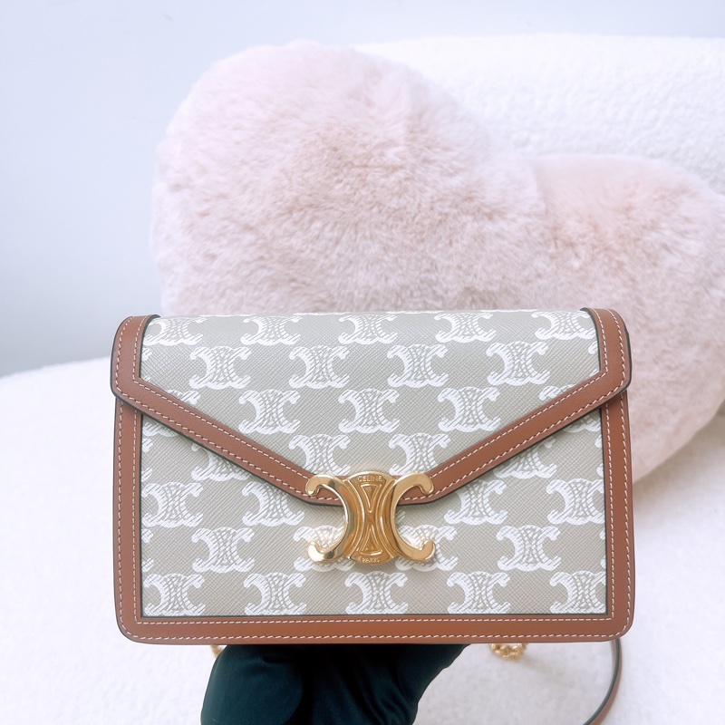 近新 Celine margo woc 凱旋門米色老花斜挎包-1