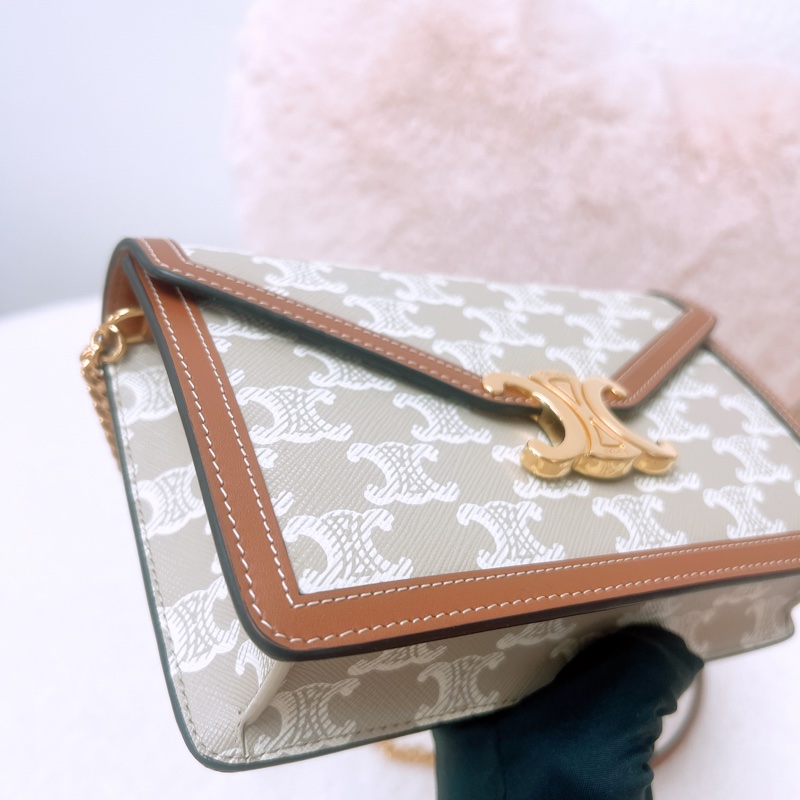 近新 Celine margo woc 凱旋門米色老花斜挎包-5