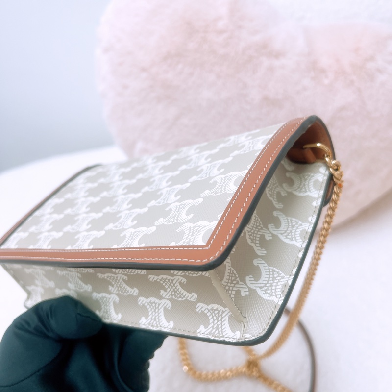 近新 Celine margo woc 凱旋門米色老花斜挎包-8