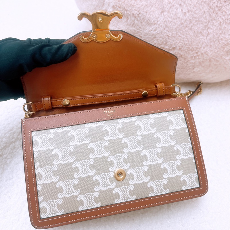 近新 Celine margo woc 凱旋門米色老花斜挎包-11