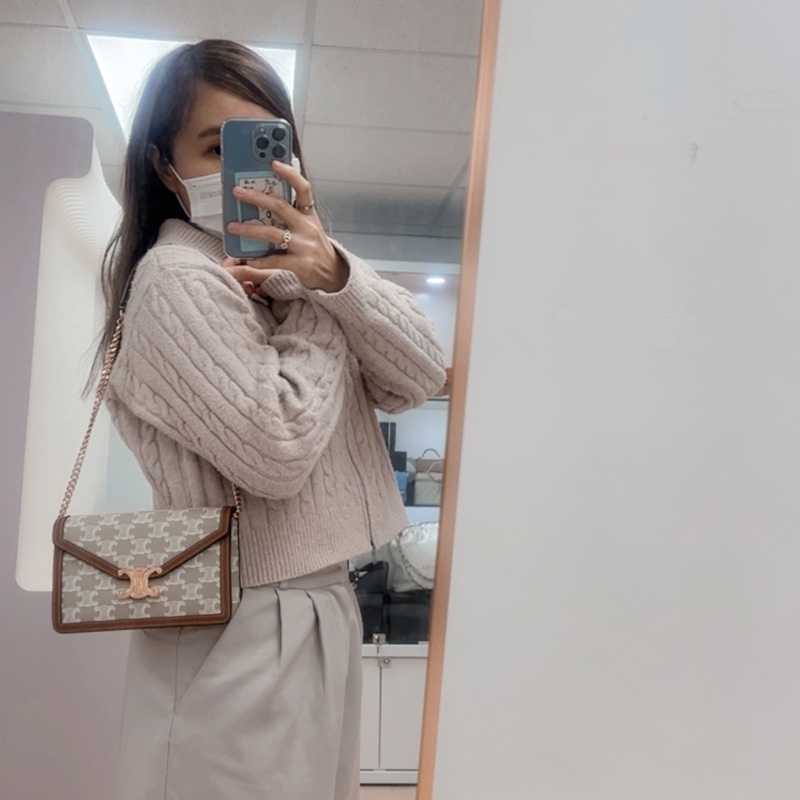 近新 Celine margo woc 凱旋門米色老花斜挎包-13
