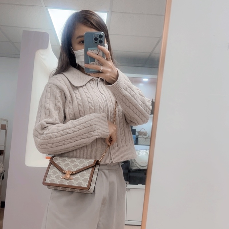 近新 Celine margo woc 凱旋門米色老花斜挎包-14