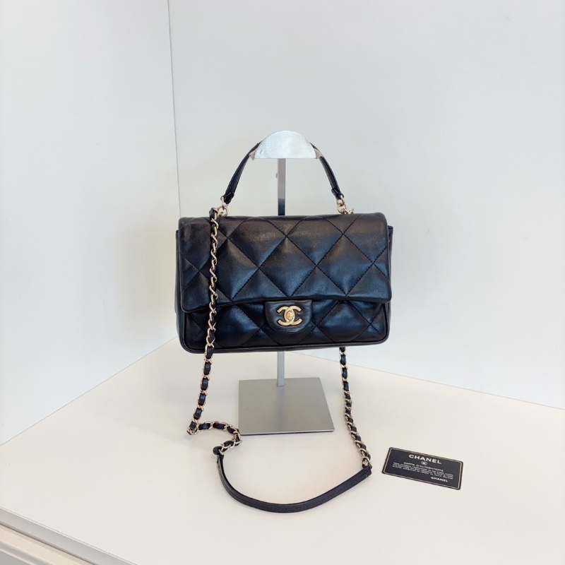 Chanel 黑金大菱格CF Handle 鏈條郵差包25*16*8  98新配件塵袋保卡-2