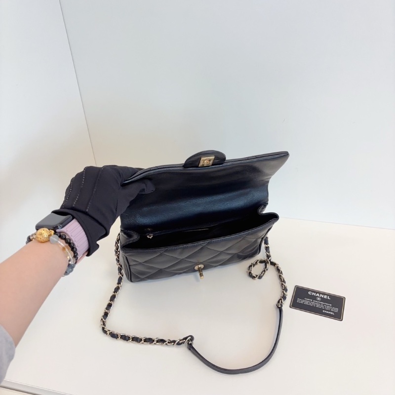 Chanel 黑金大菱格CF Handle 鏈條郵差包25*16*8  98新配件塵袋保卡-3