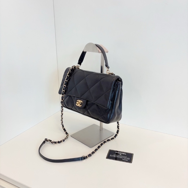 Chanel 黑金大菱格CF Handle 鏈條郵差包25*16*8  98新配件塵袋保卡-5