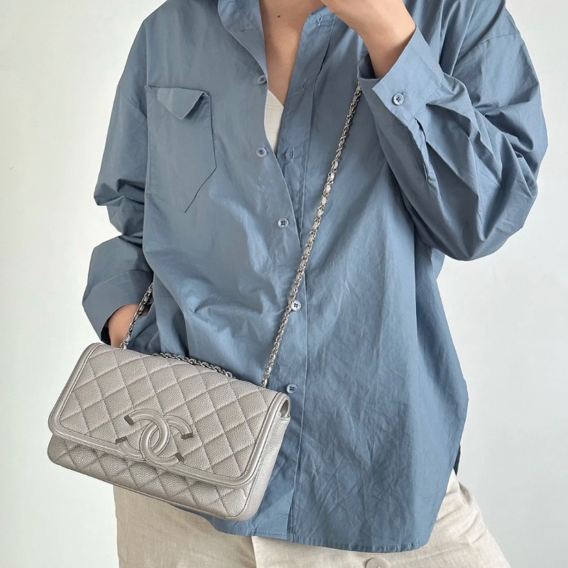 Chanel Filigree Vanity牛皮 滑動雙鏈條口蓋包 大mini 22*14*6 cm 98新配件塵袋保卡-1