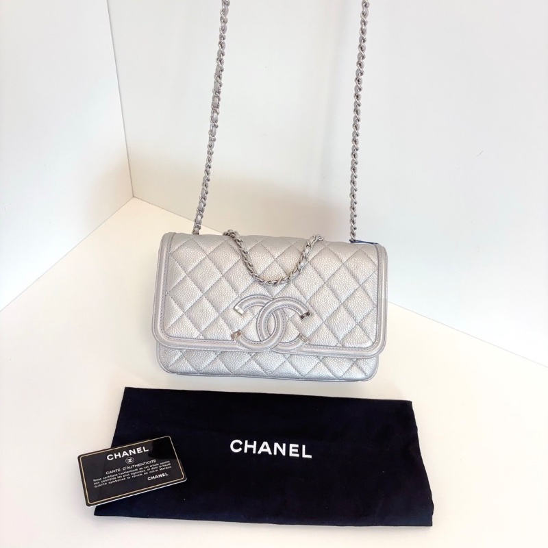 Chanel Filigree Vanity牛皮 滑動雙鏈條口蓋包 大mini 22*14*6 cm 98新配件塵袋保卡-2