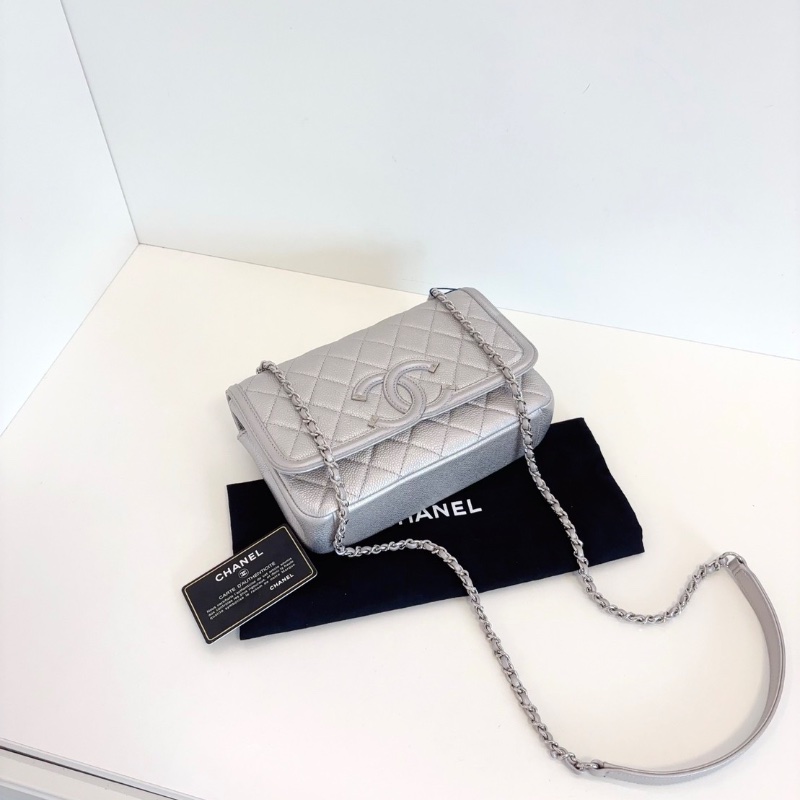 Chanel Filigree Vanity牛皮 滑動雙鏈條口蓋包 大mini 22*14*6 cm 98新配件塵袋保卡-4