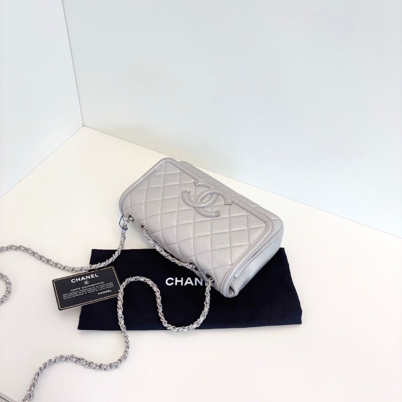 Chanel Filigree Vanity牛皮 滑動雙鏈條口蓋包 大mini 22*14*6 cm 98新配件塵袋保卡-5