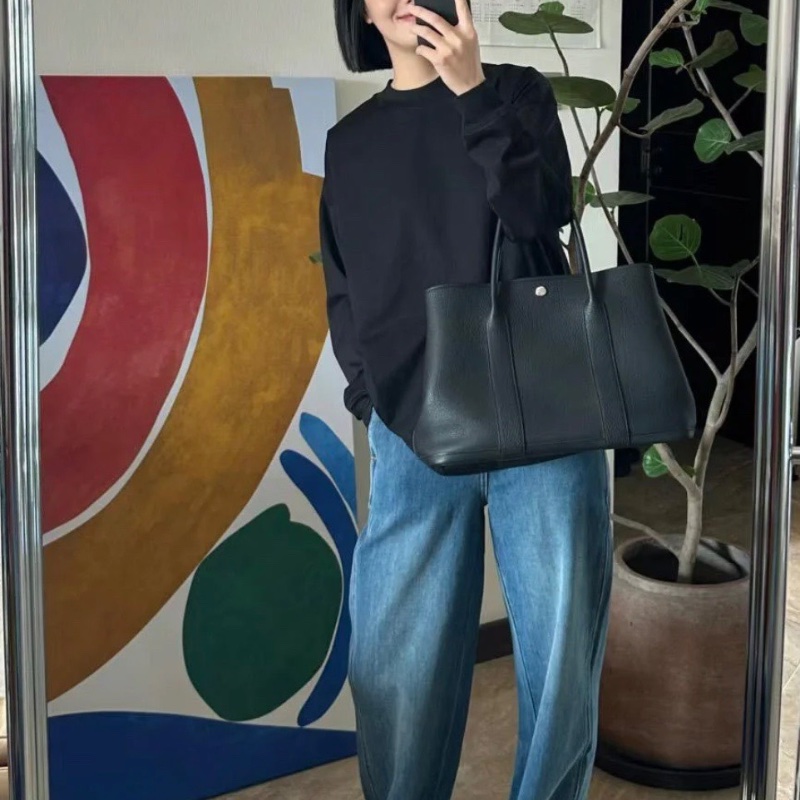 Hermes 黑銀GardenParty GP36全皮花園36*26*17cm 全新閒置配件塵袋-0
