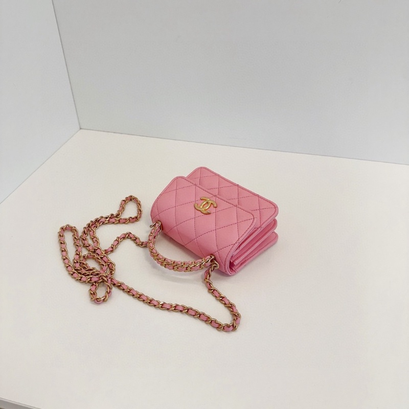 Chanel 芯片款 粉色金扣 mini kelly 肩背斜背包13*10*5.5  98新配件塵袋-5