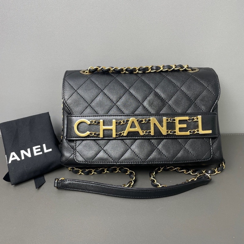 Chanel 限量款黑金牛皮字母logo鏈條24.5*15*6.5  98新配件塵袋-1
