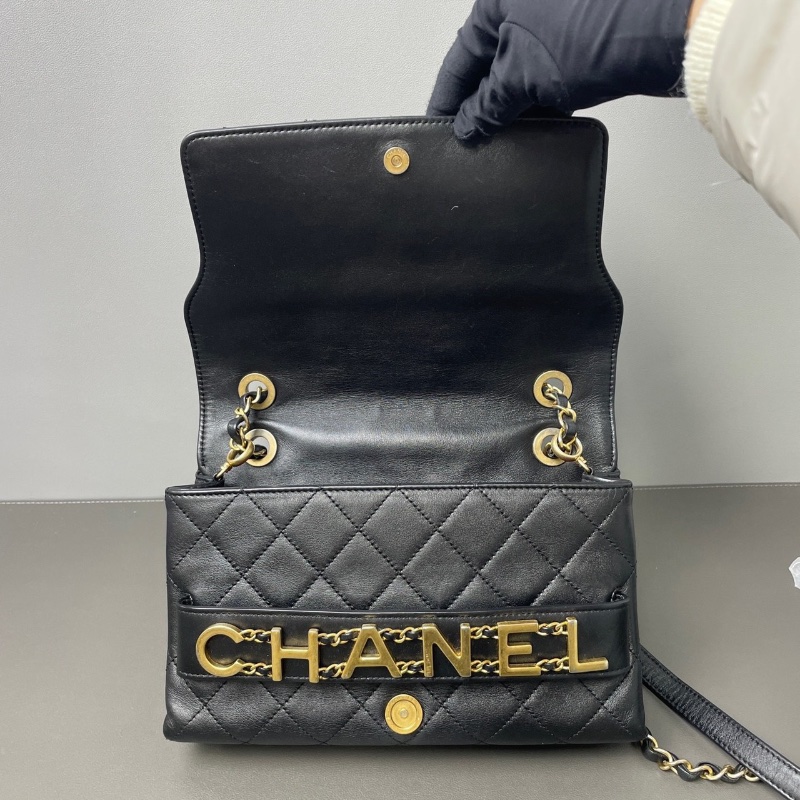 Chanel 限量款黑金牛皮字母logo鏈條24.5*15*6.5  98新配件塵袋-2