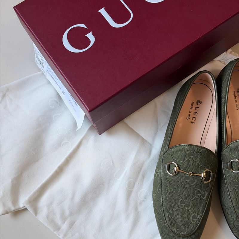 914intheair精品代購『全新閒置』古馳Gucci 馬銜釦GG提花樂福鞋平底鞋38-4