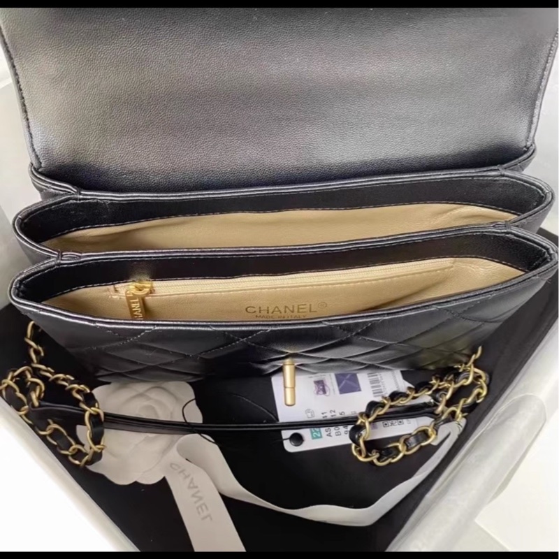 美神駕到❤️‍🔥99新限量🆕Chanel香奈兒黑金水鑽logo字母手柄秀款大號口蓋包鏈條包單肩斜挎包-14