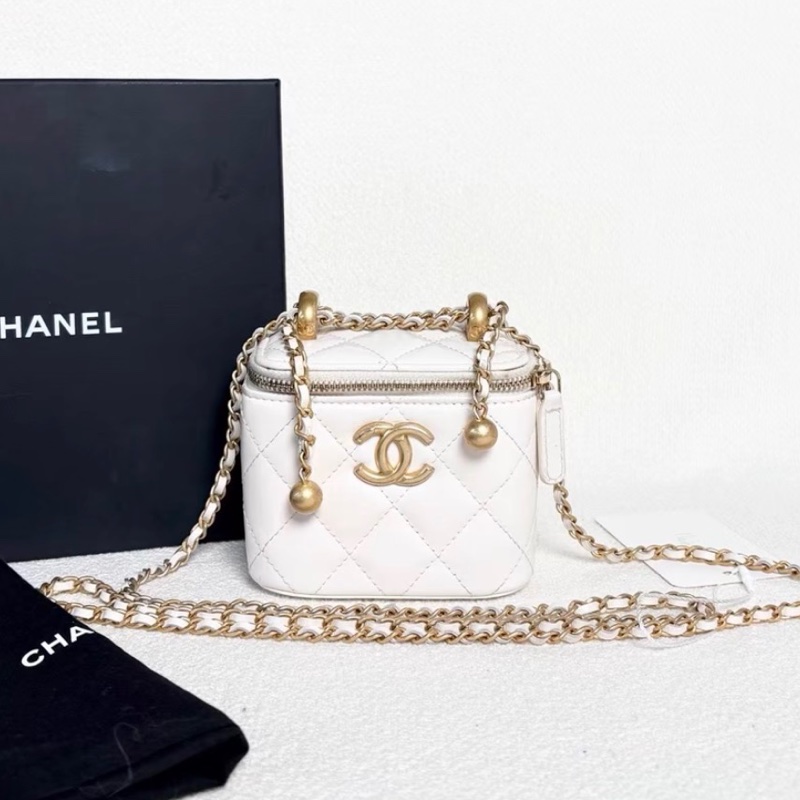 【95新 ✨ 全網最低價！】Chanel 香奈兒雙金珠 mini小盒子 白色金扣 白金 羊皮-2