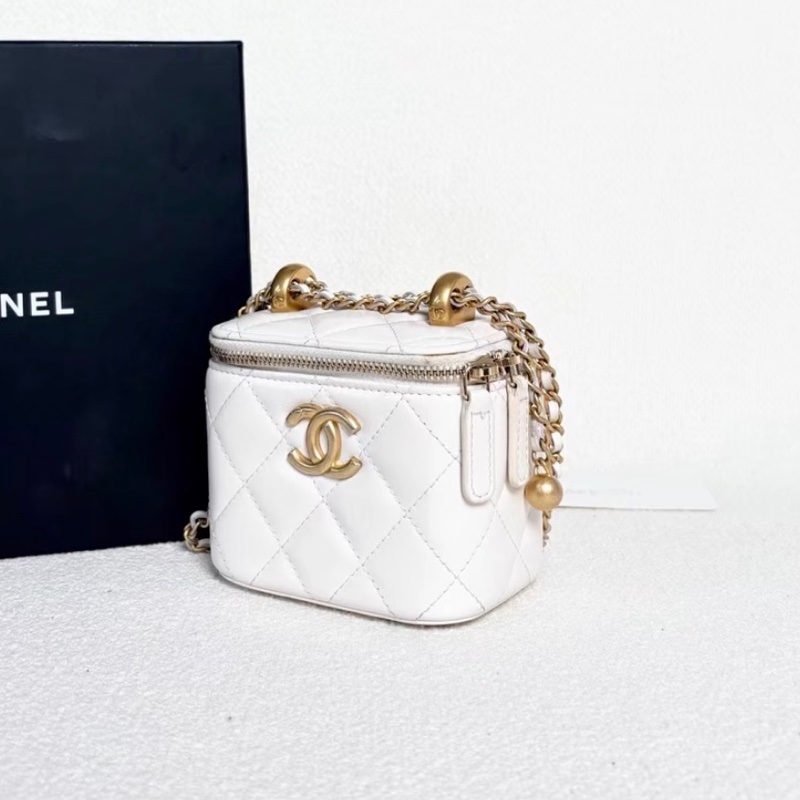 【95新 ✨ 全網最低價！】Chanel 香奈兒雙金珠 mini小盒子 白色金扣 白金 羊皮-4