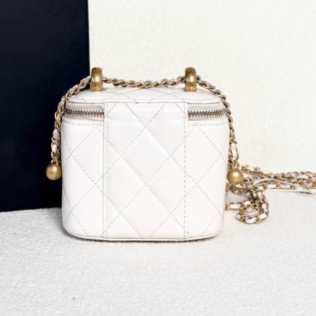 【95新 ✨ 全網最低價！】Chanel 香奈兒雙金珠 mini小盒子 白色金扣 白金 羊皮-5