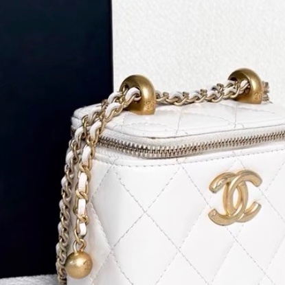 【95新 ✨ 全網最低價！】Chanel 香奈兒雙金珠 mini小盒子 白色金扣 白金 羊皮-8