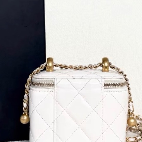 【95新 ✨ 全網最低價！】Chanel 香奈兒雙金珠 mini小盒子 白色金扣 白金 羊皮-10