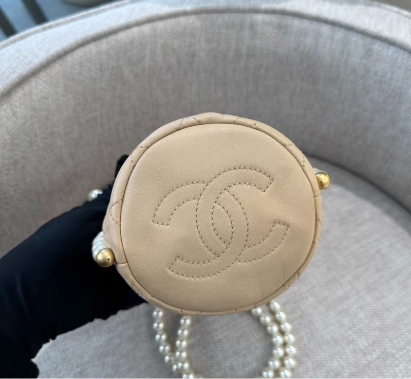 【97新 ✨ 全網最低價！】Chanel香奈兒 mini水桶包 杏色 小羊皮珍珠鏈條-3