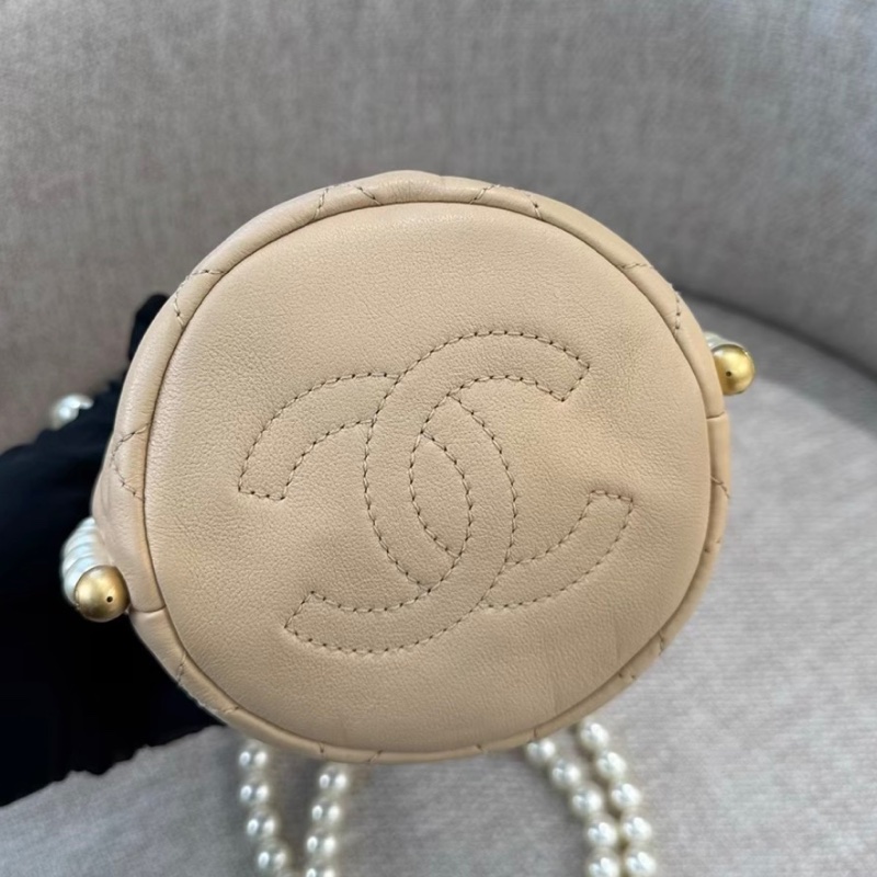 【97新 ✨ 全網最低價！】Chanel香奈兒 mini水桶包 杏色 小羊皮珍珠鏈條-7