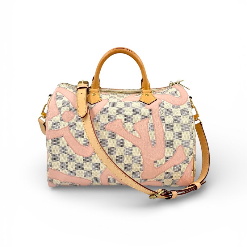 Louis Vuitton - 白色棋盤格粉色印花speedy30cm-0
