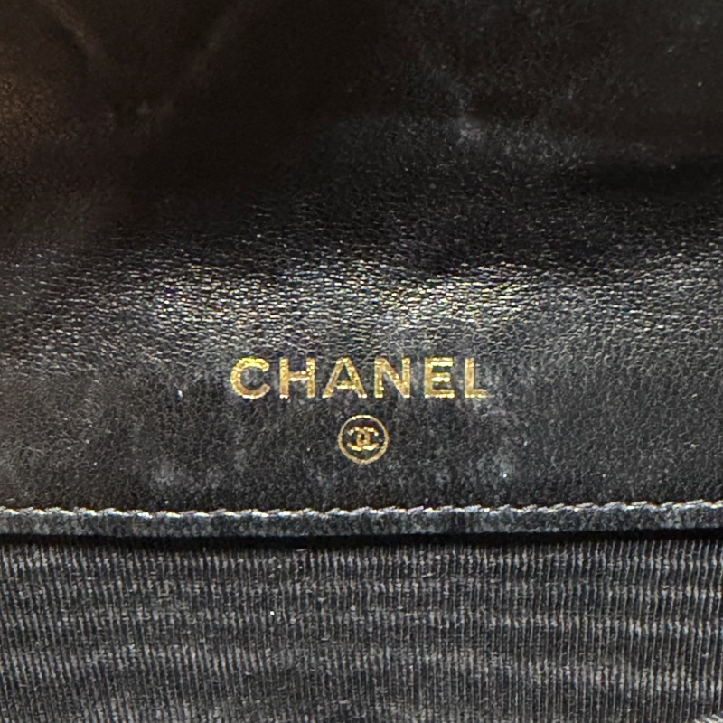 中古二手Chanel雙面小羊皮黑金短夾 1996-1997-2