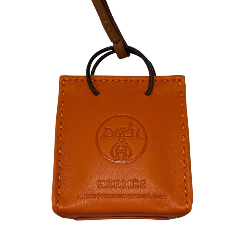 HERMES 愛馬仕 VIP限定紙袋造型小羊皮吊飾 羊皮 吊飾 橘色-1