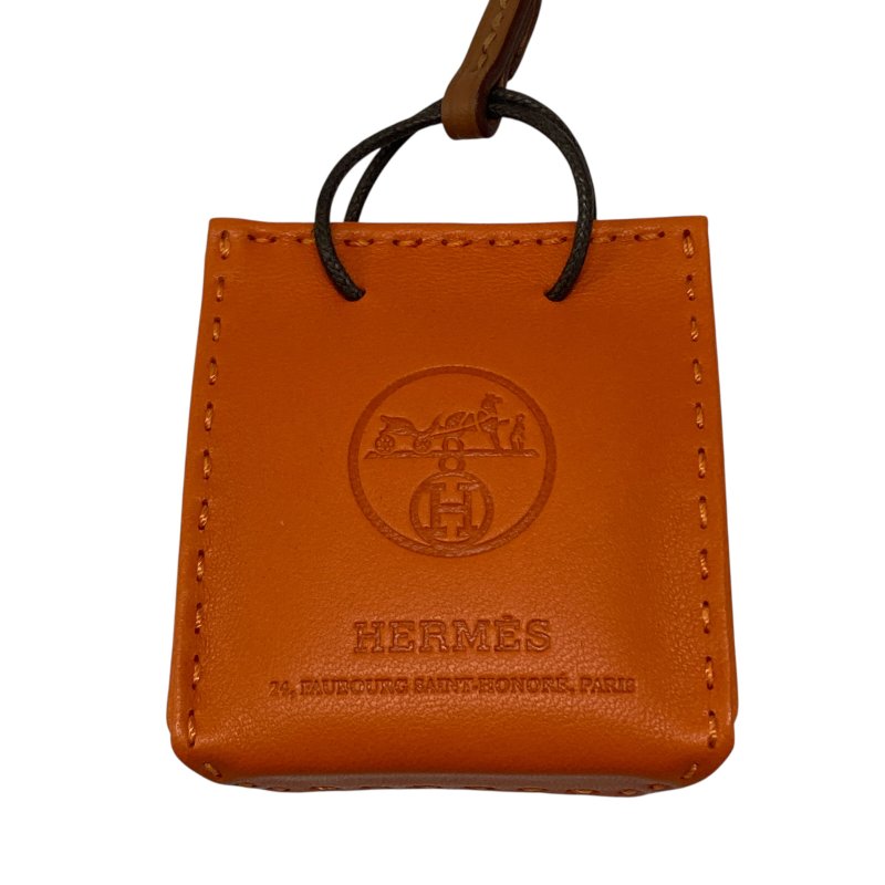 HERMES 愛馬仕 VIP限定紙袋造型小羊皮吊飾 羊皮 吊飾 橘色-2