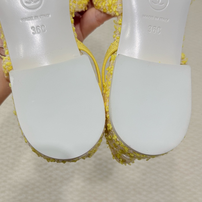 CHAMEL -小雞黃毛呢拼白色尖頭平底涼鞋-12