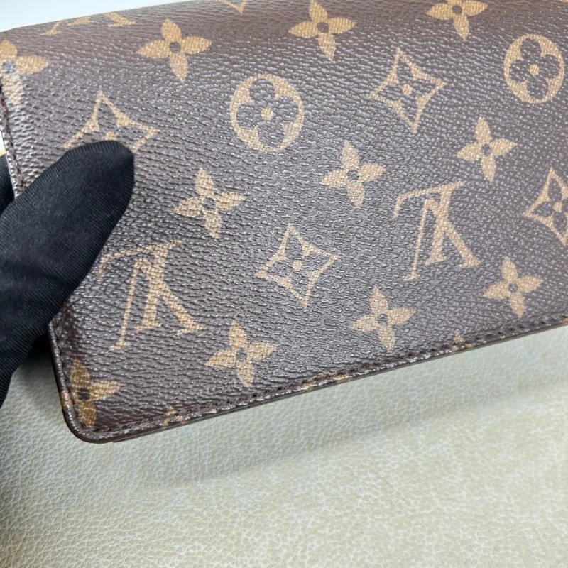 NJ nlw 專櫃價6.9折！LOUIS VUITTON Lily  芯片款 25年3月份購入 原膜在 經典棕色老花搭配可拆卸鏈條 翻蓋閉合塗層帆布 帆布包錢包腋下包-7