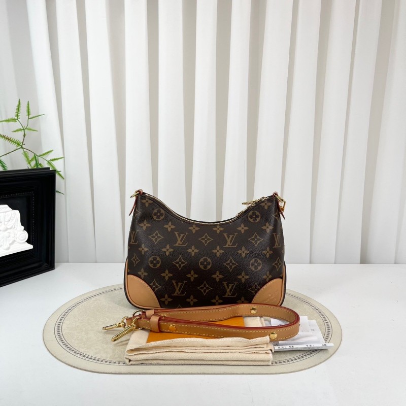 LV路易威登  芯片款 25年6月票 BOULOGNE 手袋 經典棕色老花 塗層帆布拼牛皮革飾邊 黃牛角 鏈條包腋下包斜挎單肩包-6